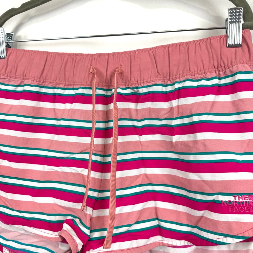 NEW The North Face Women’s Sz M Nylon Water Shorts Swimwear Striped Pink Unlined - Picture 3 of 11